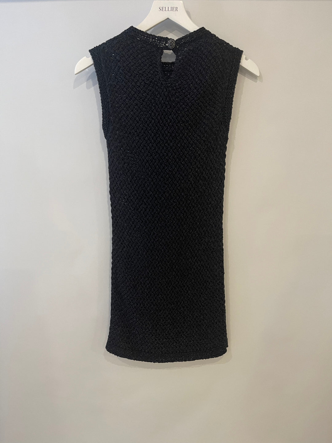 Top Quality Chanel Black Crochet Sleeveless Mini Dress Size FR 36 (UK 8)