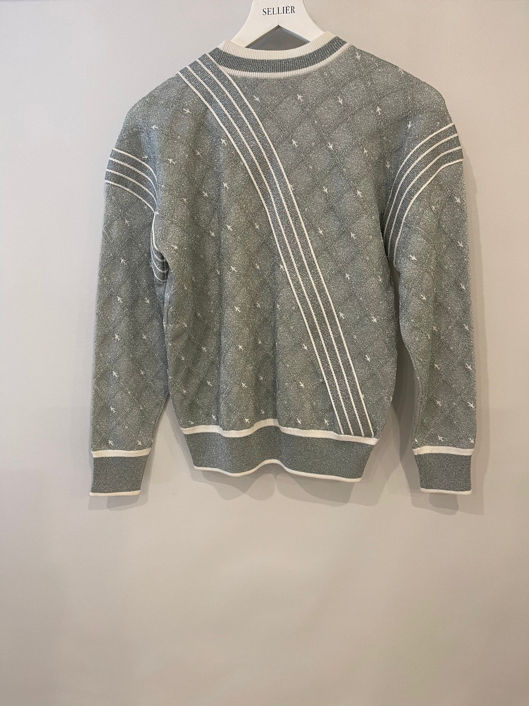 *HOT COLLECTION* Top Quality Chanel Spring / Summer 2016 Grey Metallic Airline Collection Jumper with Zip and Plane Details Size FR 36 (UK 8) RRP ¬£2,400