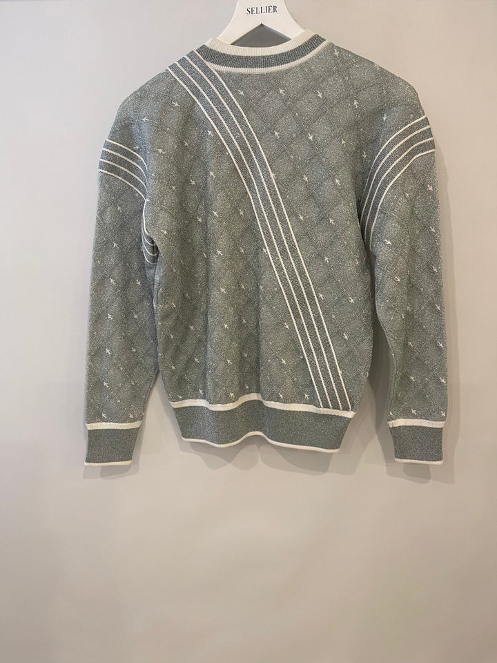 *HOT COLLECTION* Chanel Spring / Summer 2016 Grey Metallic Airline Collection Jumper with Zip and Plane Details Size FR 36 (UK 8) RRP ¬£2,400