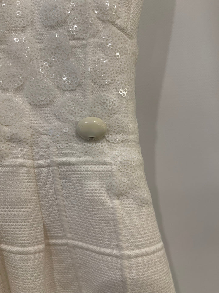 Top Quality Chanel White Short Sleeve Sequin Floral Embellished Mini Dress Size FR 36 (UK 8)