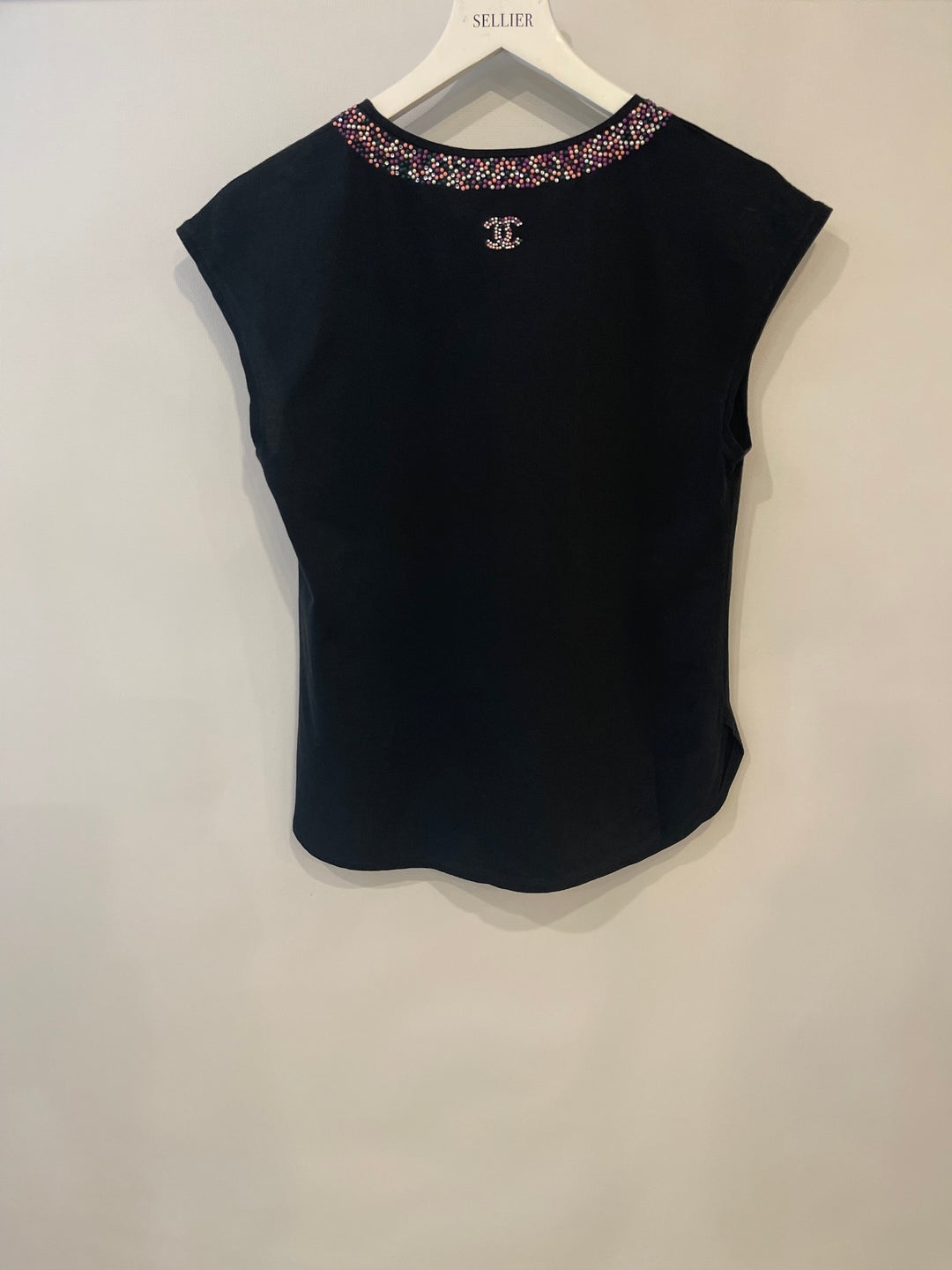 *FIRE PRICE* Top Quality Chanel Black Top with Collar Embellishment and CC Logo Detail Size FR 38 (UK 10)