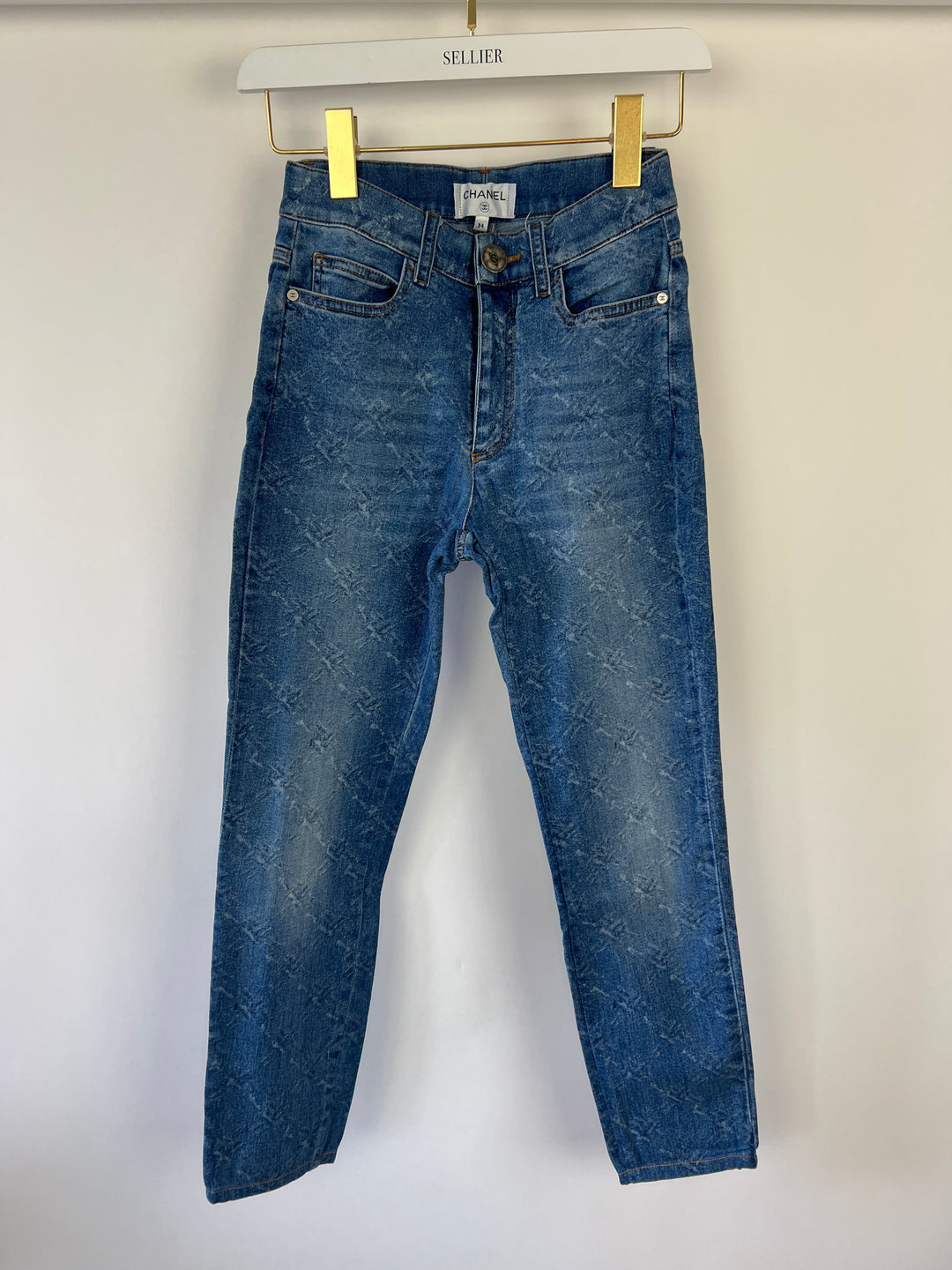 Top Quality Chanel Blue Diamond Print Skinny Jeans Size FR 34 (UK 6)