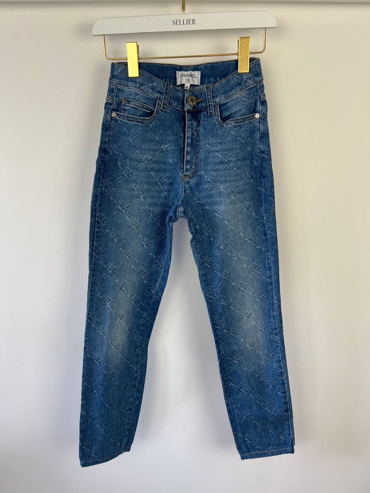 Top Quality Chanel Blue Diamond Print Skinny Jeans Size FR 34 (UK 6)