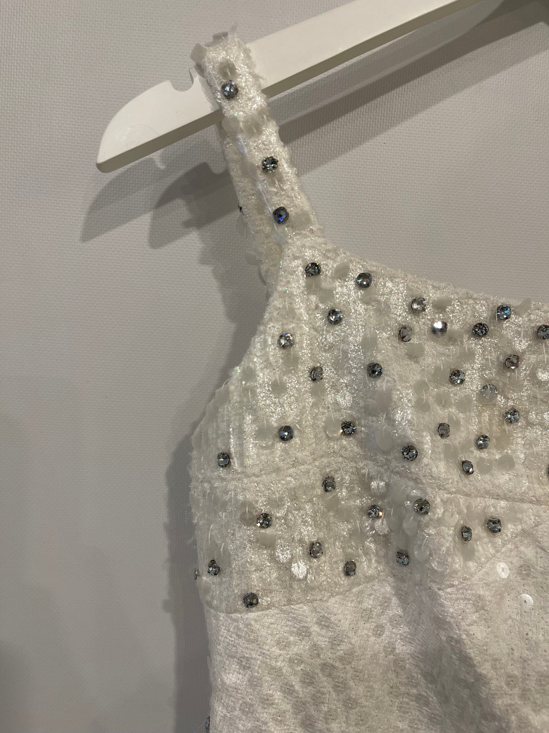Top Quality Chanel Pearl White Sleeveless Sequin and Crystal Embellished Mini Dress with Pearl CC Logo Detail Size FR 36 (UK 8)