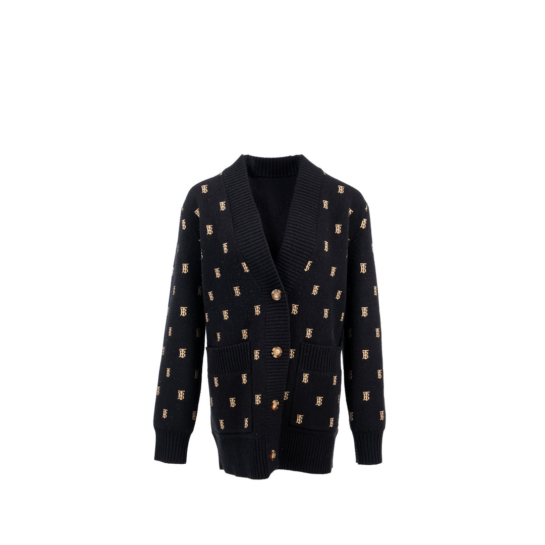 Burberry Size S Palena TB-Monogram Cardigan Wool Black/ Beige