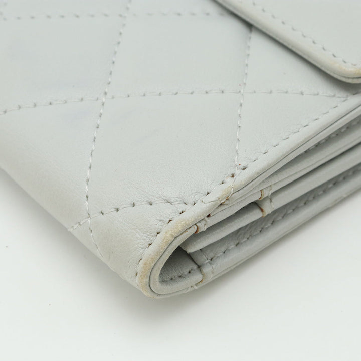 Top Quality Chanel MATRACE COCOMARK W HOCK DUPLE HOCK Long Wallet Leather White Gray Silver  A48983