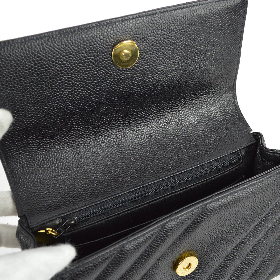 Top Quality Chanel * 1994-1996 Black Caviar Mini Straight Flap Shoulder Bag
