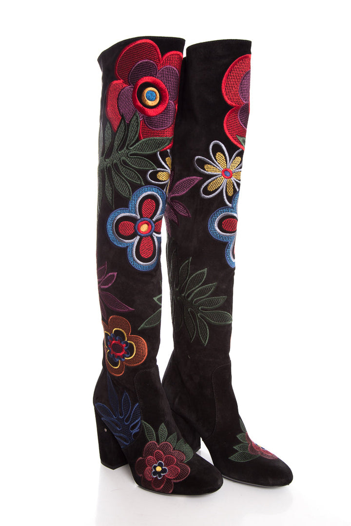 Valentino Black & Multi Floral Boots SZ 37.5