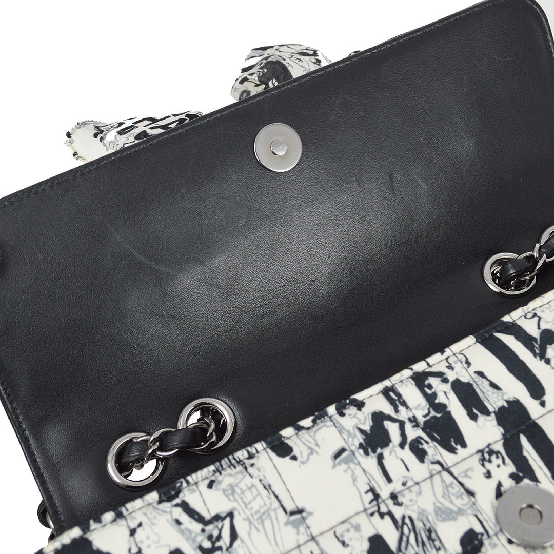 Top Quality Chanel Black White Satin Straight Flap Mademoiselle Shoulder Bag