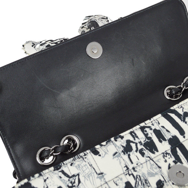 Top Quality Chanel Black White Satin Straight Flap Mademoiselle Shoulder Bag