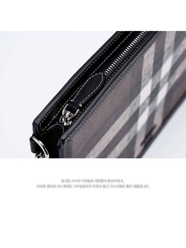 Burberry Check Leather Zipper Clutch Bag Brown