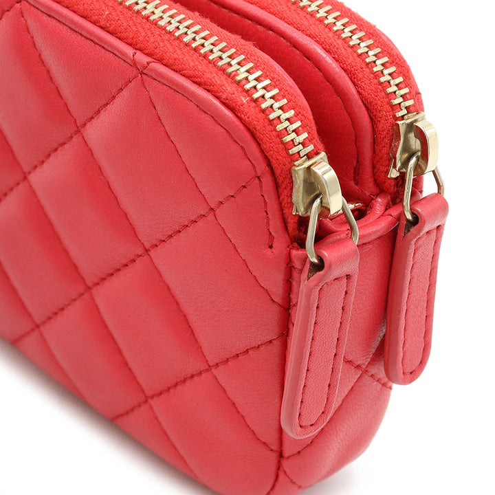 Top Quality Chanel Top Quality Chanel MATRASS W Zip Chain Wallet Chain Holder 2WAY  Leather Pink Cradle Gold  A82527