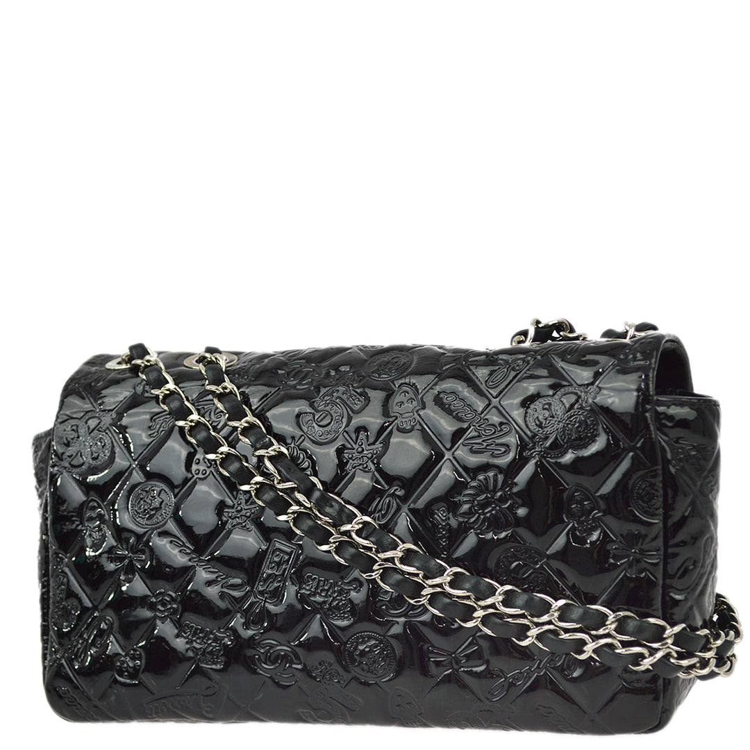 Top Quality Chanel * Black Patent Leather Icon Single Flap Shoulder Bag