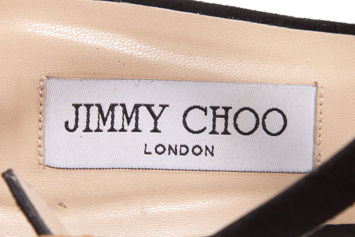 Jimmy Choo Rose Gold Glitter & Black Suede Heels SZ 41