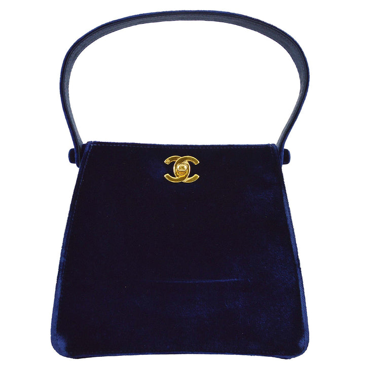 Top Quality Chanel * 1997-1999 Blue Velvet Double Sided Turnlock Handbag