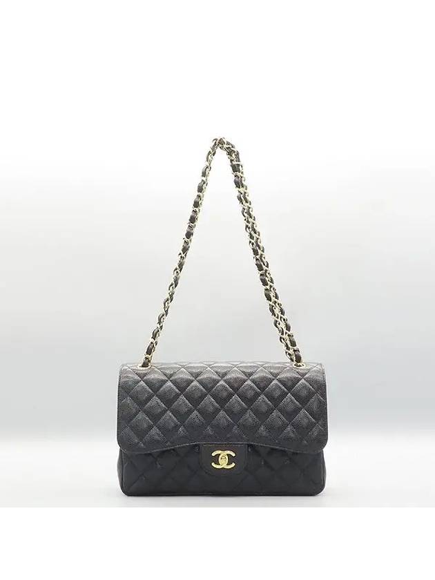 A58600 Black Caviar Skin Classic Jumbo Gold Chain Shoulder Bag Chanel