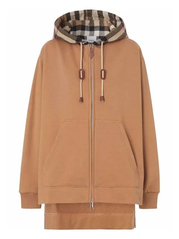 Burberry Cotton Check Zip-Up Hoodie Camel