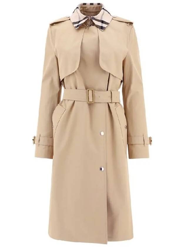 Burberry WoMen's Check Panel Cotton Gabardine Regular Fit Trench Coat Beige