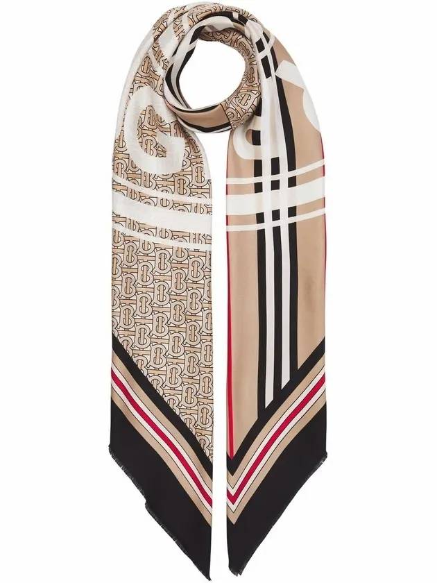Burberry Check Stripe Graphic Logo Scarf Beige