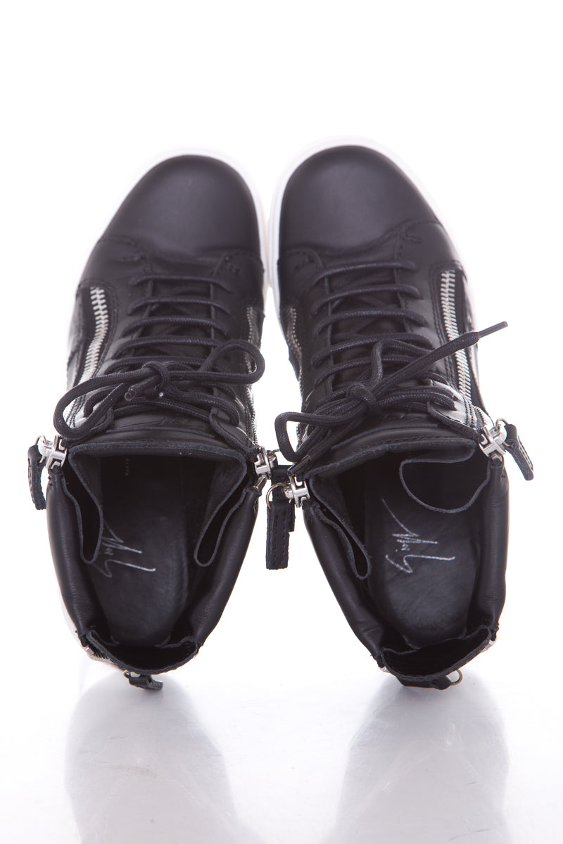 Guiseppe Zanotti Black & Silver Leather Sneaker Wedge SZ 38.5