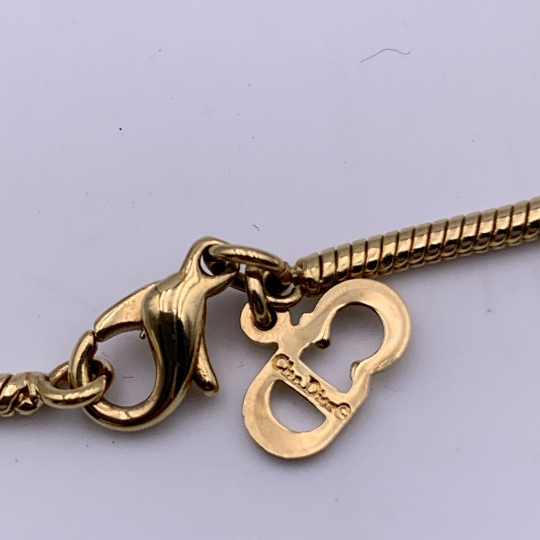 CHRISTIAN Dior Gold Metal Dangling Charms Logo Necklace