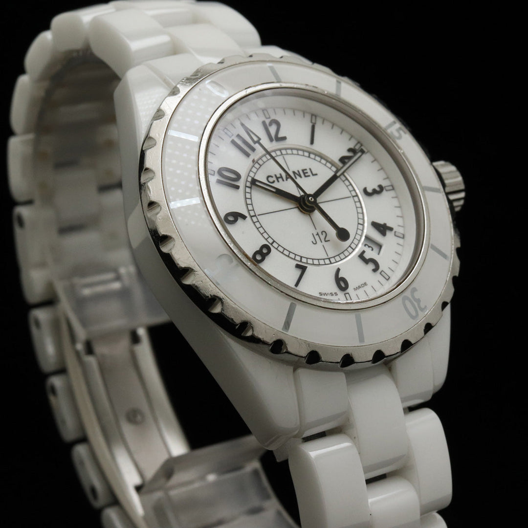 Top Quality Chanel J12 White Ceramic White 33mm Date Lady QZ Quartz Watch H0968