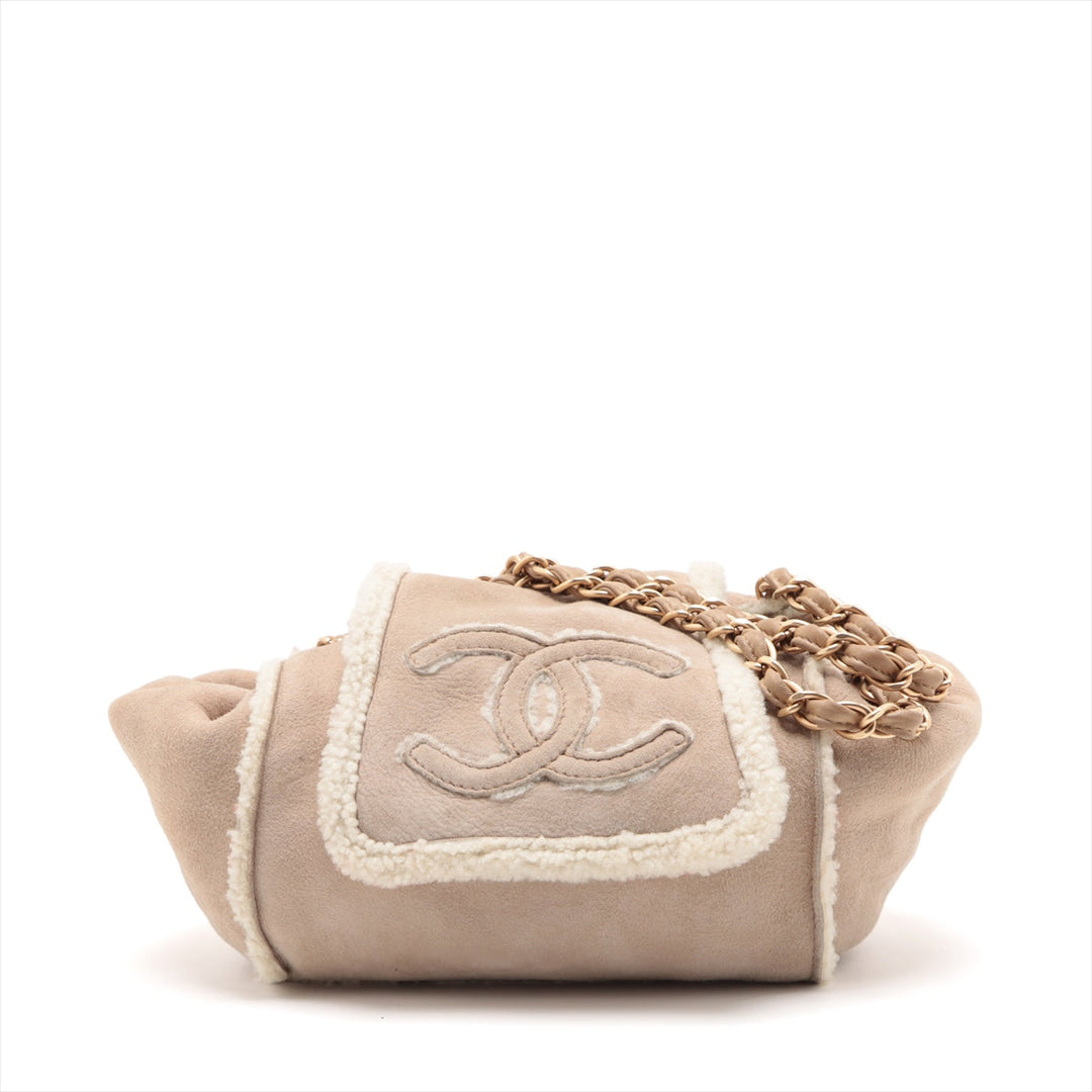 Top Quality Chanel Coco Mouton Chain Shoulder Bag Beige Gold  7th