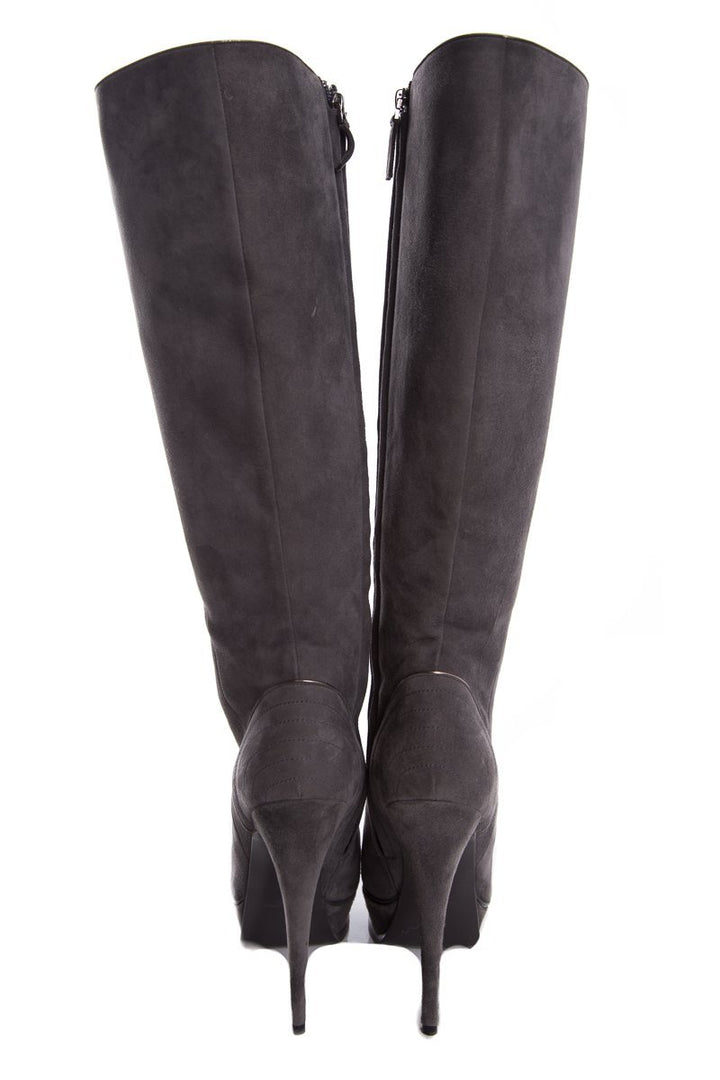 Yves Saint Laurent Grey Suede Knee-High Boots SZ 39