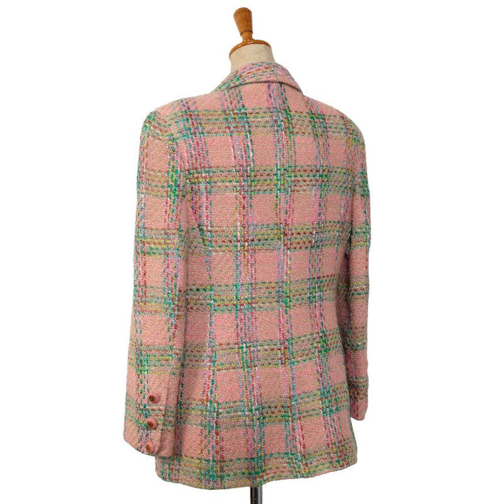 Top Quality Chanel Check Cocomark Button Terrard Jacket Pink Multicolor Wool Silk Ladies CHANEL