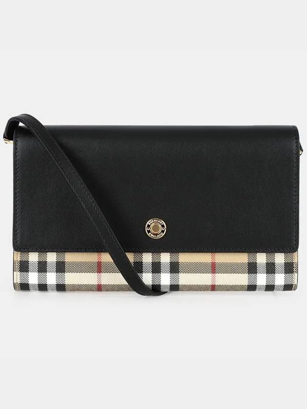 Burberry Detachable Strap Checked Leather Wallet Cross Bag Black