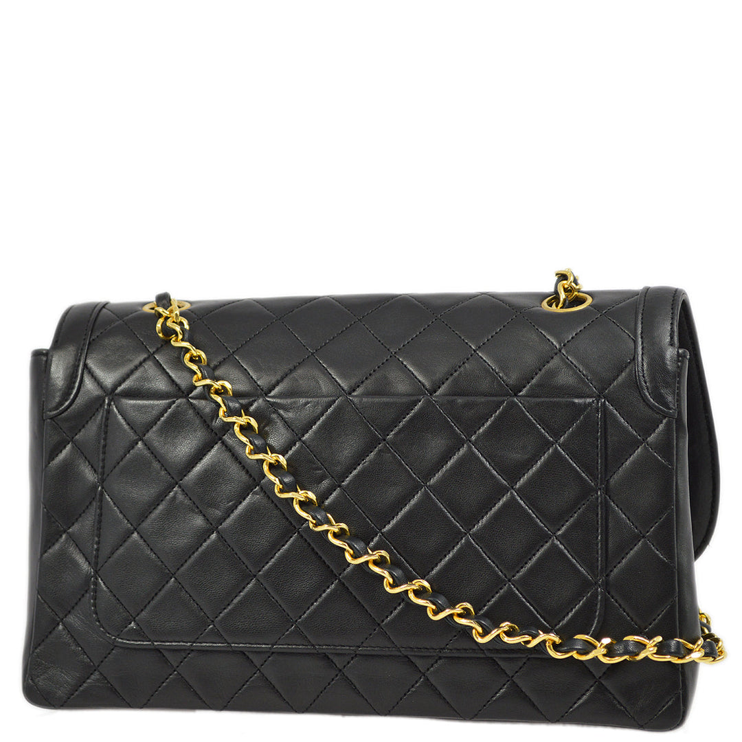Top Quality Chanel Black Lambskin Straight Flap Shoulder Bag