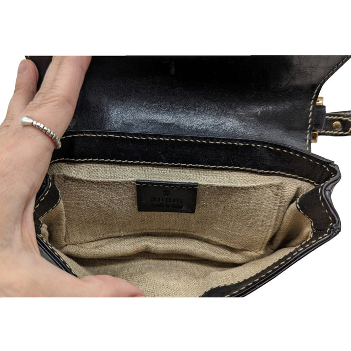 Gucci Vintage Black Leather GG Buckle Detail Shoulder Bag 124259