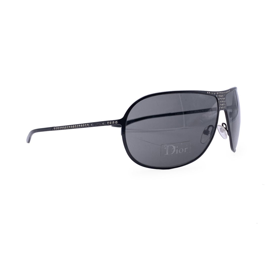 CHRISTIAN Dior Black Aviator Hard Dior1 Sunglasses With Crystals