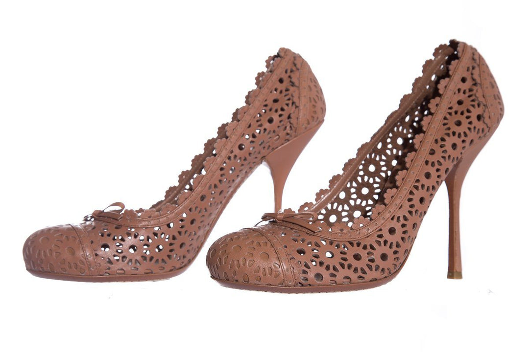 Alaïa Mauve Lace Cut-Out Round-Toe Pumps SZ 40.5