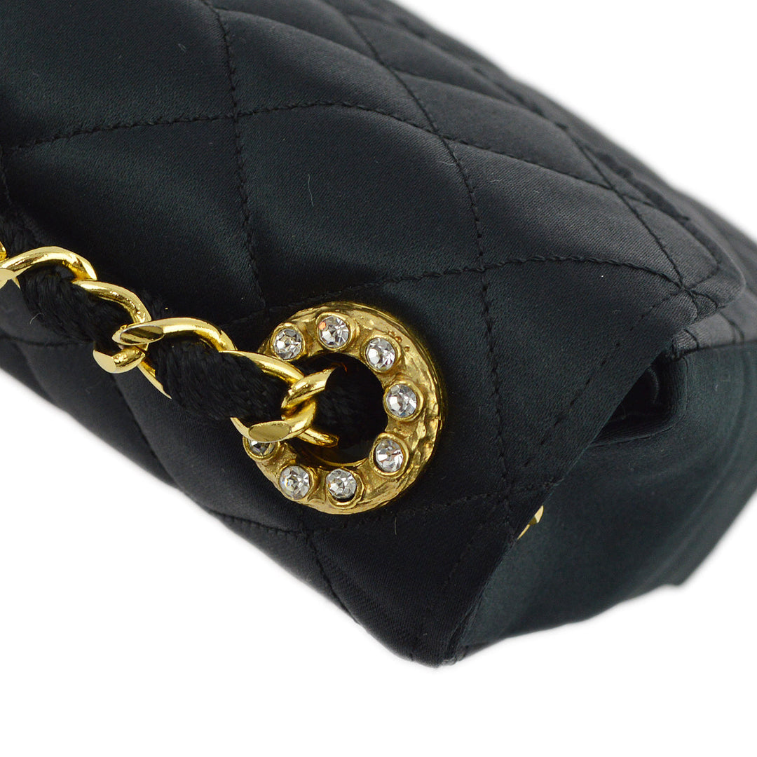 Top Quality Chanel Black Satin Rhinestone Chain Shoulder Bag