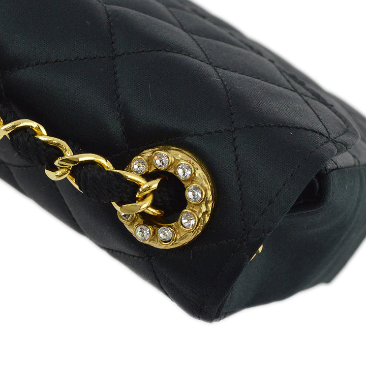 Top Quality Chanel Black Satin Rhinestone Chain Shoulder Bag
