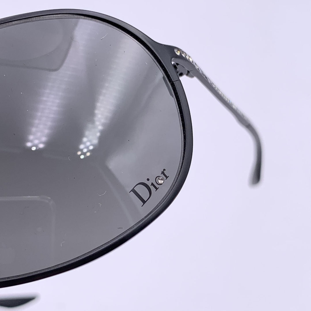 CHRISTIAN Dior Black Aviator Hard Dior1 Sunglasses With Crystals