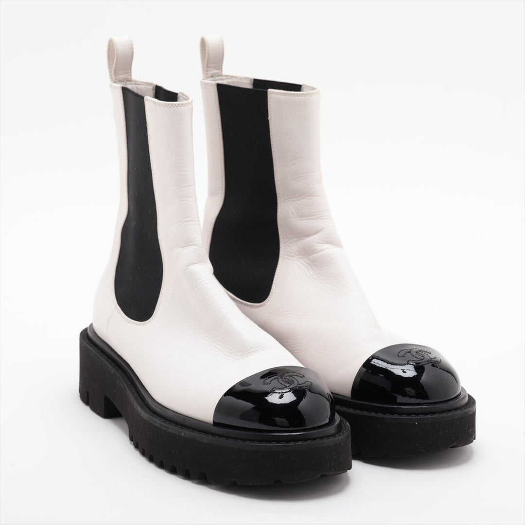 Top Quality Chanel Coco Brand Leather Patent Sidewear 37  White G38218