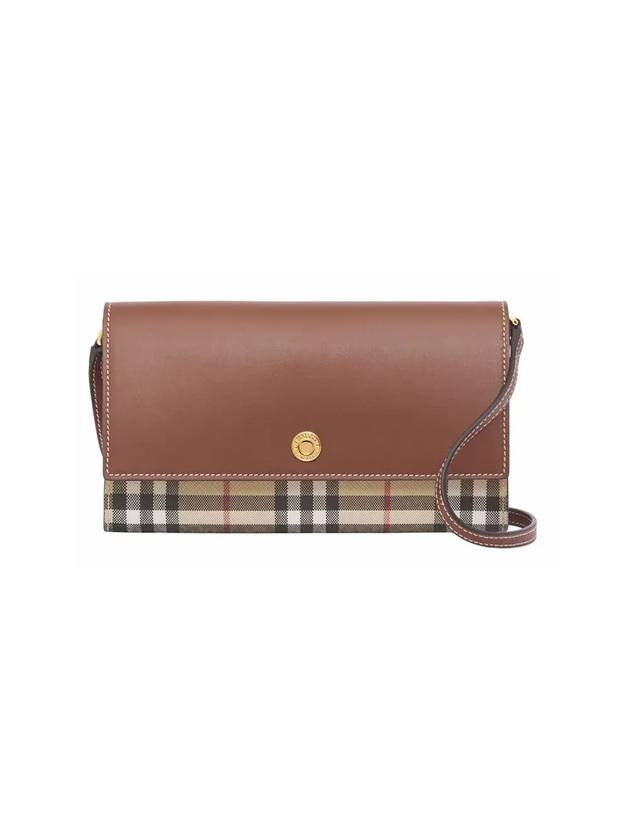 Burberry Detachable Strap Check Leather Shoulder Bag Brown