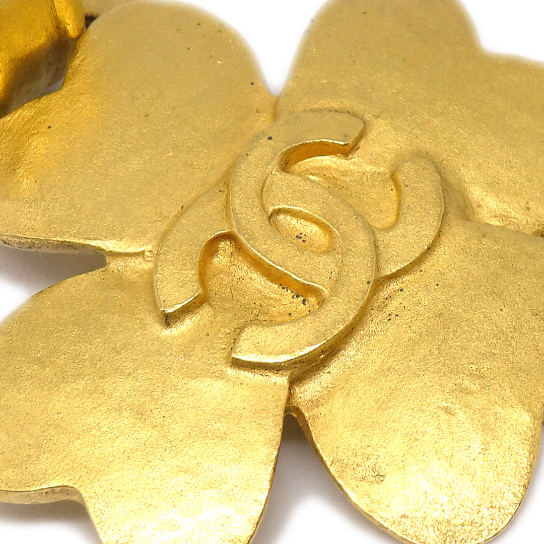 Top Quality Chanel Clover Dangle Earrings Gold Clip-On 95P