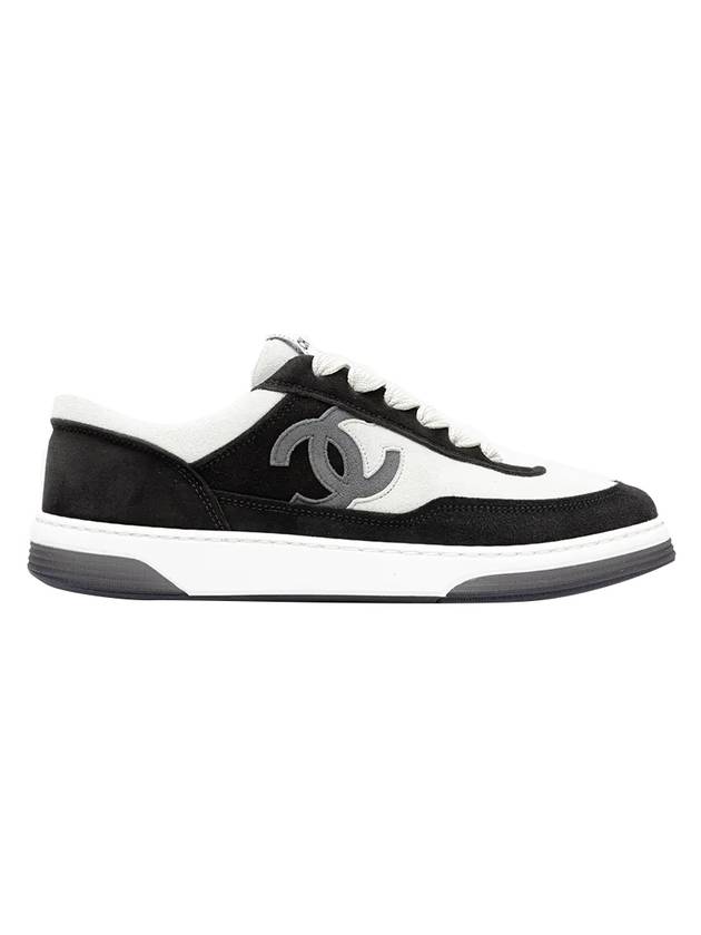 CC Logo Suede Kidskin Low Top Sneakers Black Chanel