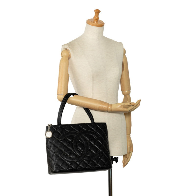 Top Quality Chanel Matrases Medallion   ilver  Tooth Bag Shoulder Bag Black Caviar S Leather  CHANEL