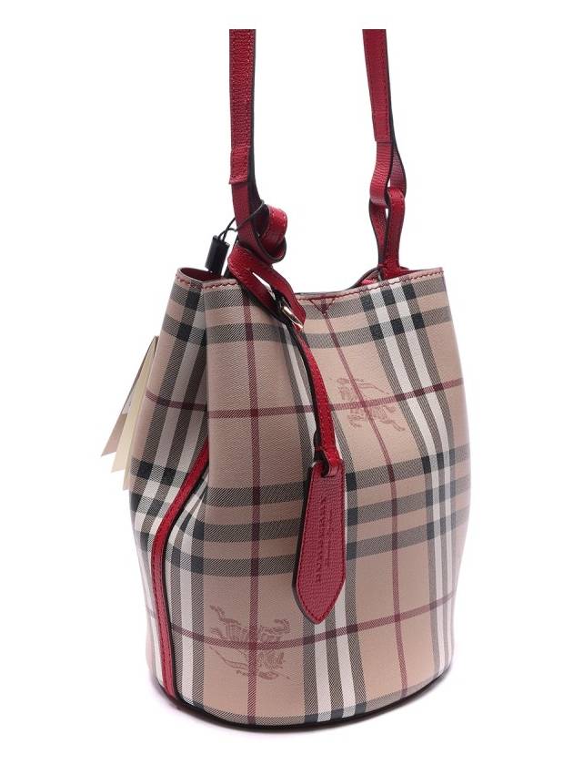 Burberry Haymarket Lawn Check Strap Bucket Bag Red