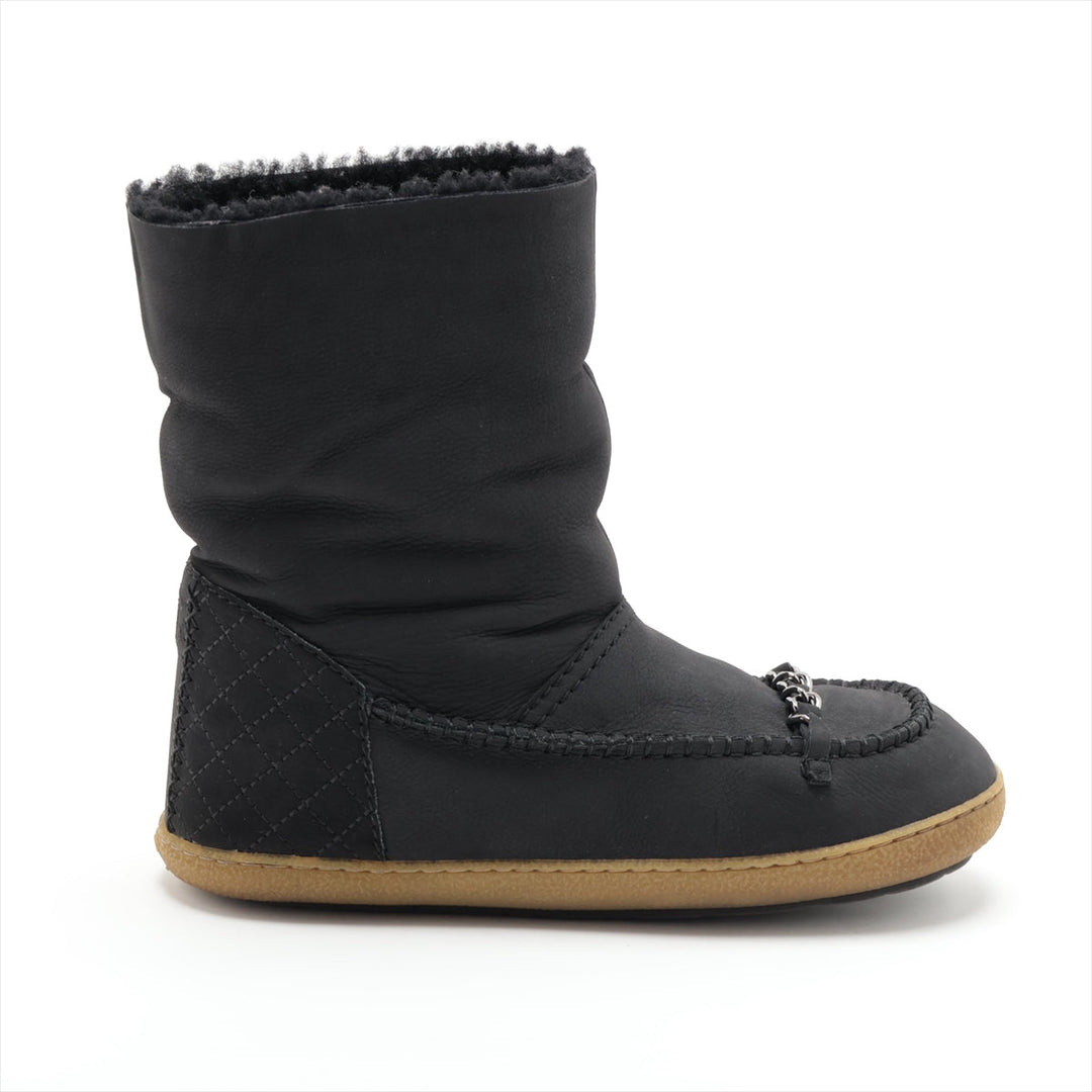 Top Quality Chanel Coco Mouton x Leather Shoes 36  Black G28739 Chain