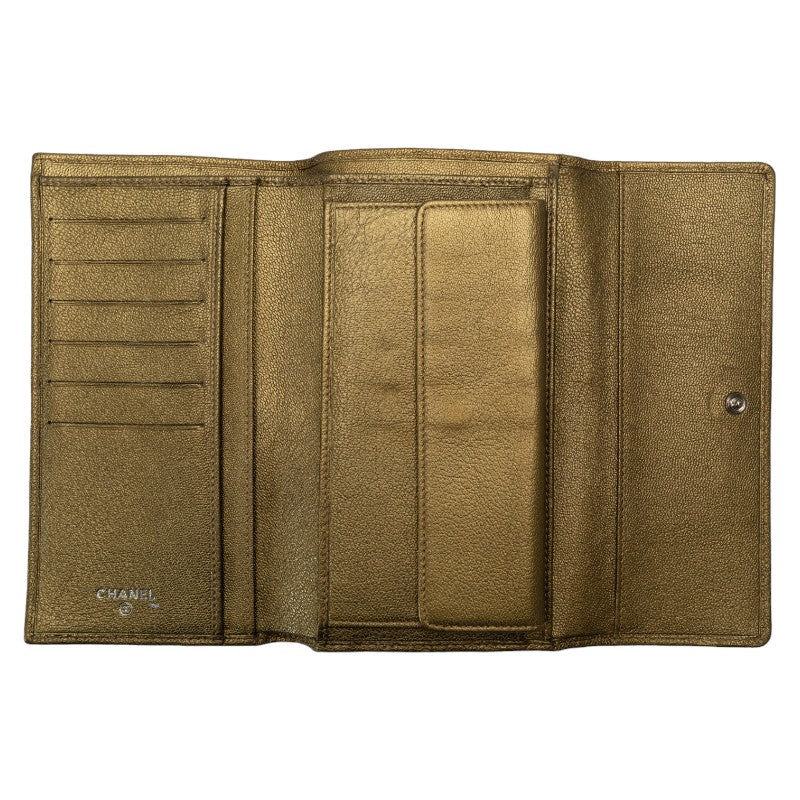Top Quality Chanel Cocomark Three Folded Wallet Long Wallet Metal Curry Leather  CHANEL