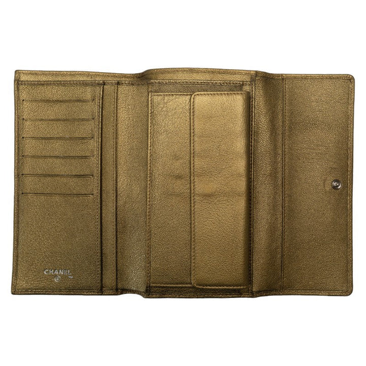 Top Quality Chanel Cocomark Three Folded Wallet Long Wallet Metal Curry Leather  CHANEL