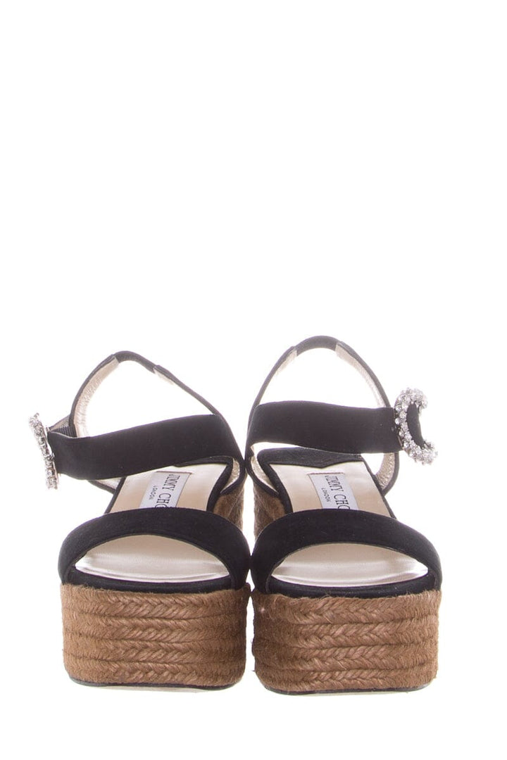 Jimmy Choo Black Open Toe Suede Embellished Espadrille SZ 36