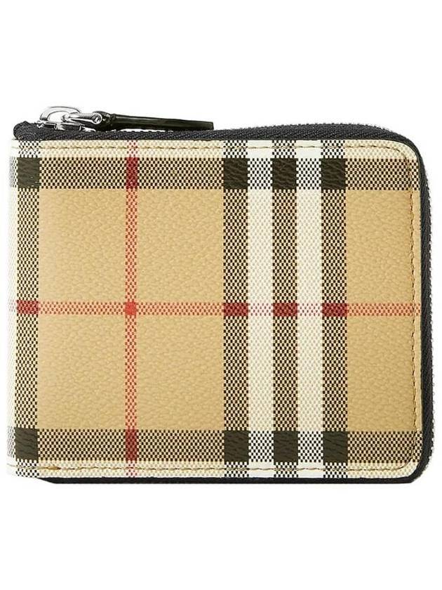 Burberry Vintage Check Zipper Round Half Wallet Beige