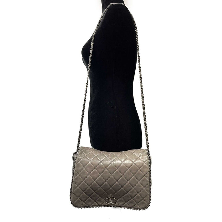 Chanel - Calfskin Quilted Large CC Enchained Accordion - Gray Shoulder Bag