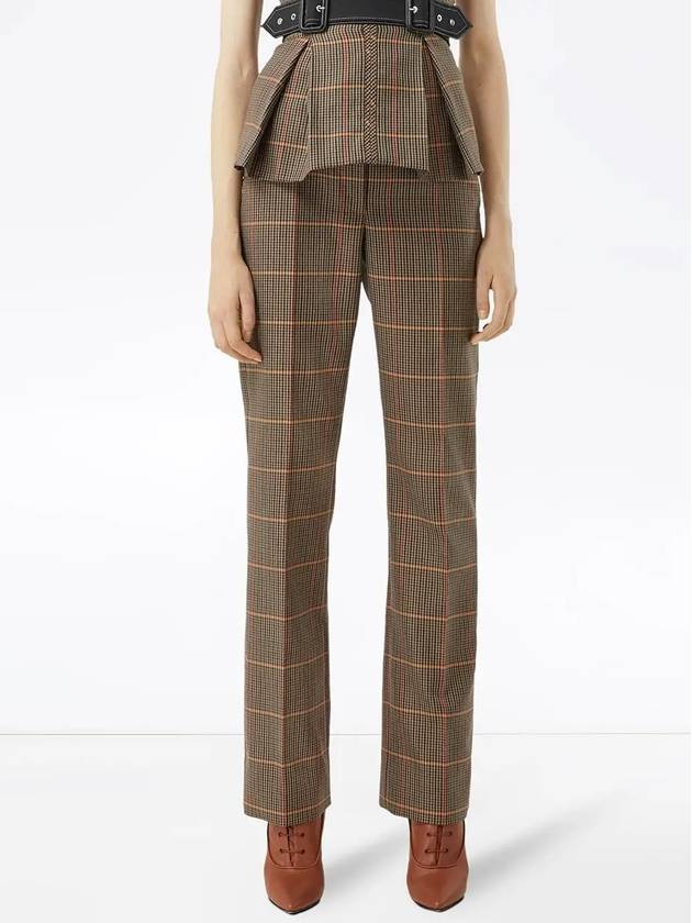 Burberry Houndstooth Tailored Check Straight Pants Brown